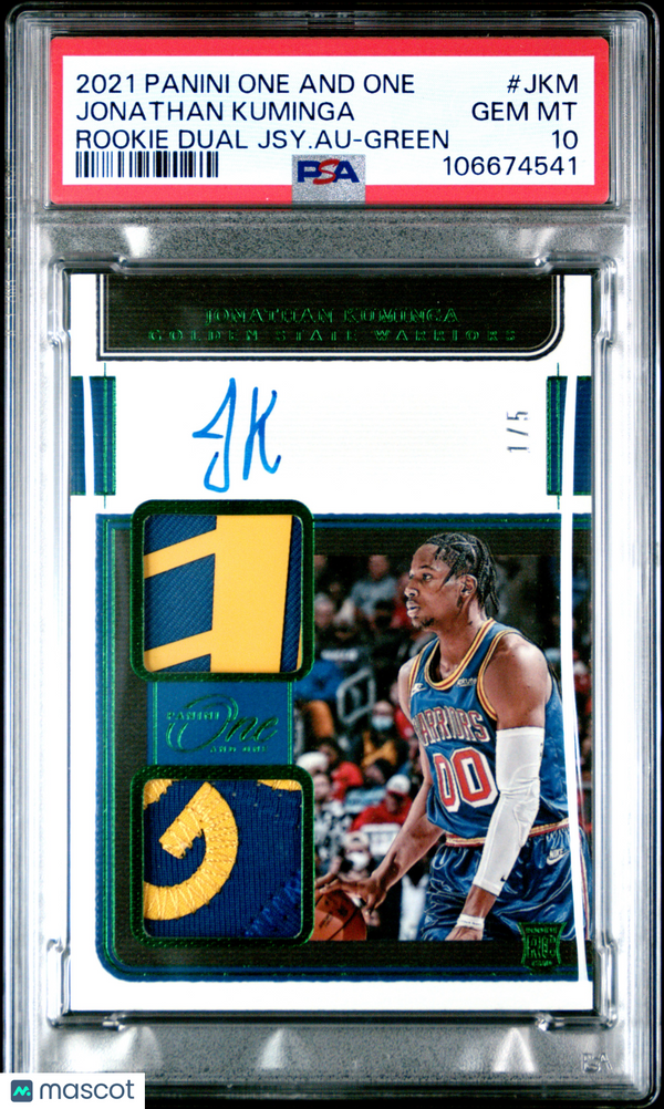 2021 Panini One And One Rookie Dual Jersey Auto Jonathan Kuminga Green