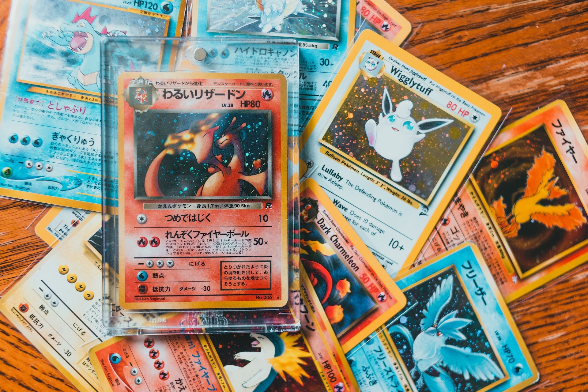 a stack of Pokemon trading cards