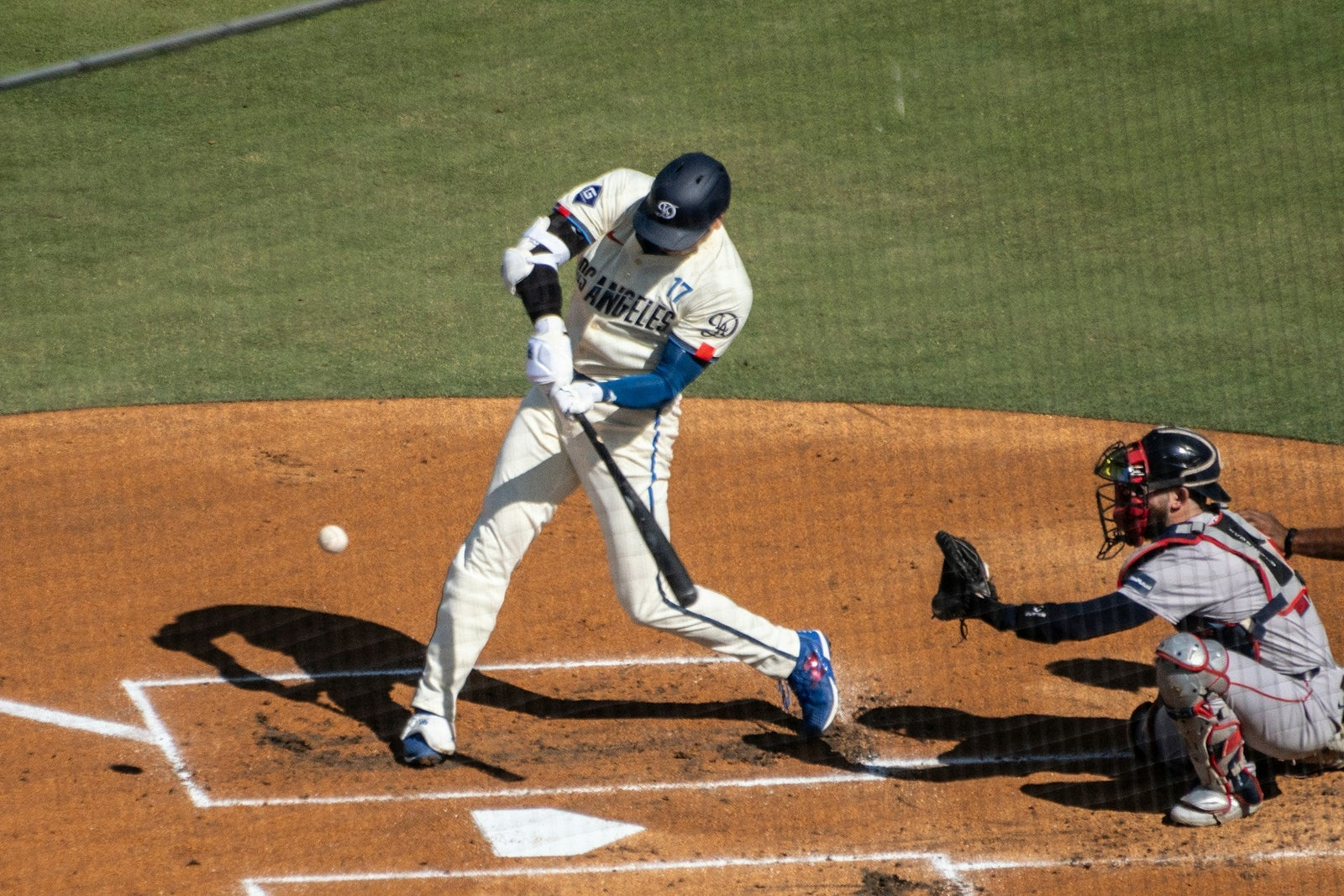 Dodgers batter swinging during a game at Dodger Stadium