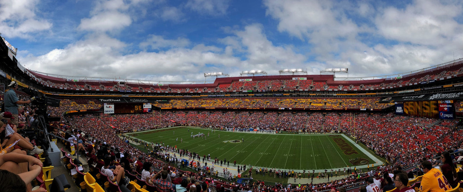 Wide-angle shot of an American football stadium