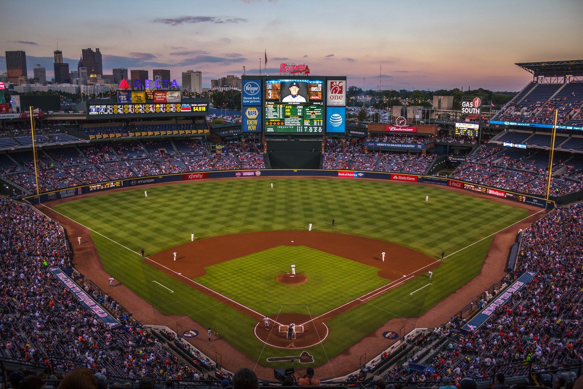 a wide view of a baseball stadium