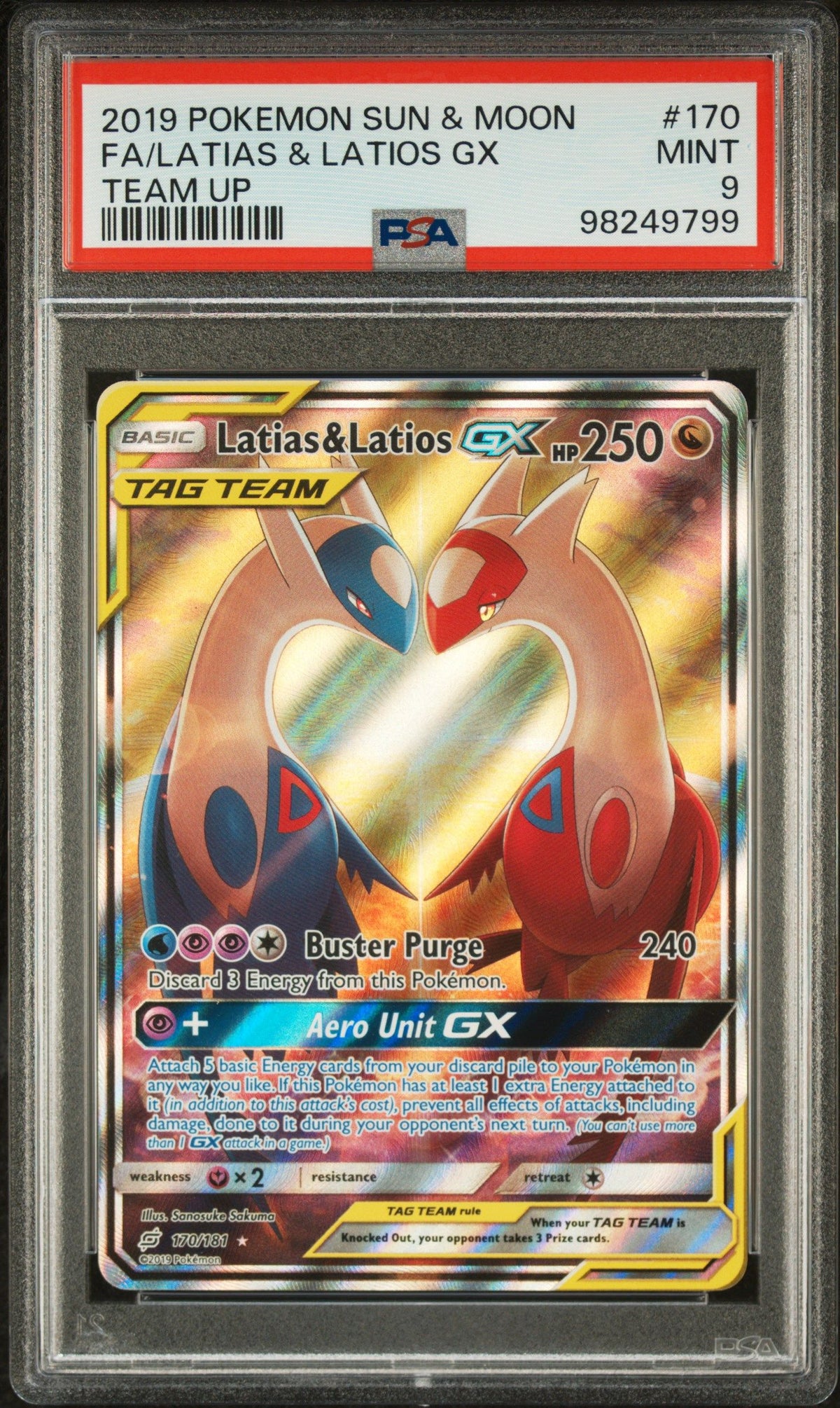 2019 Pokemon Sun &amp; Moon Team Up Fa/Latias &amp; Latios Gx Team Up PSA 9