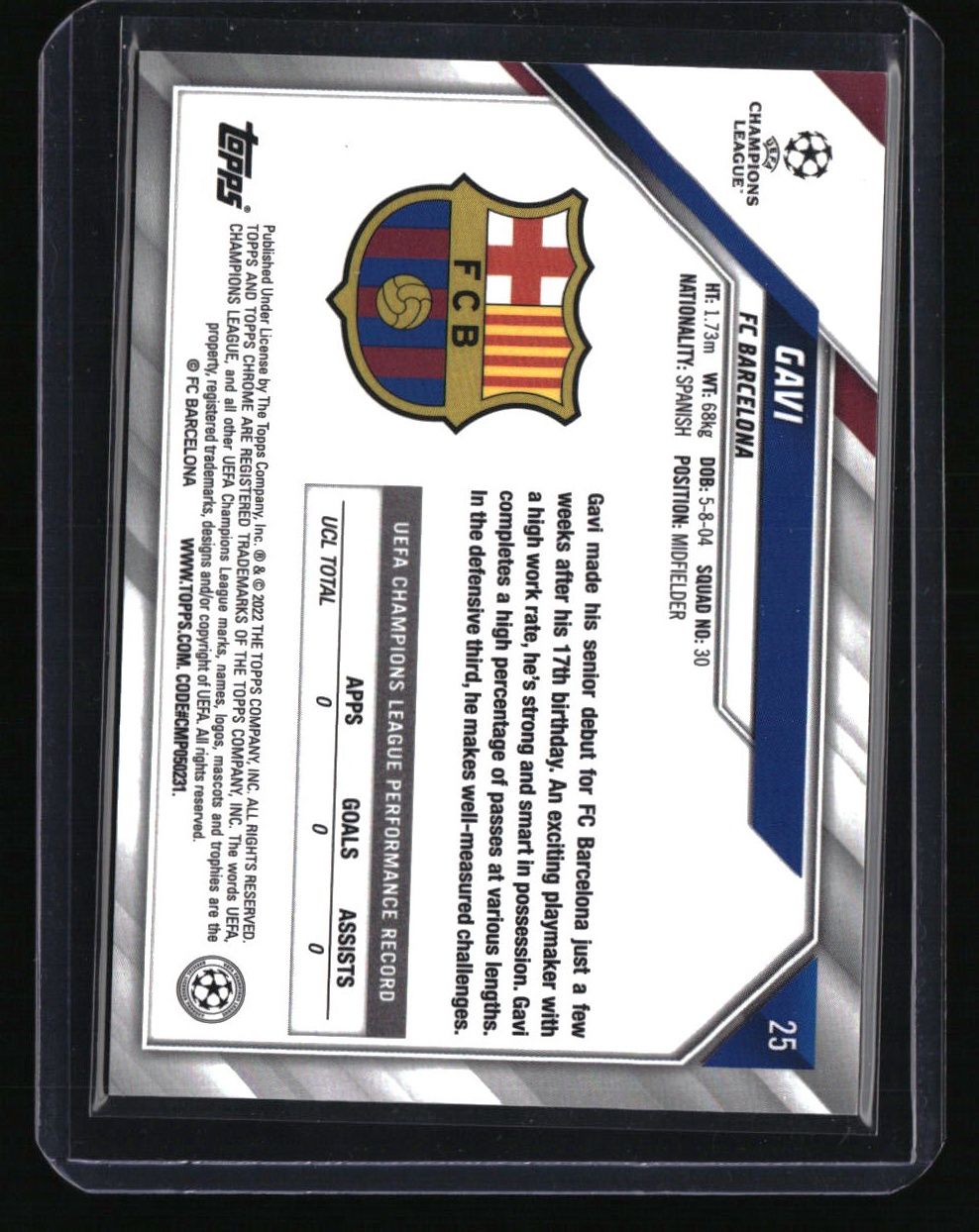 2021-22 Topps Chrome UEFA Champions League Gavi Black &amp; White Ray Wave Refractor