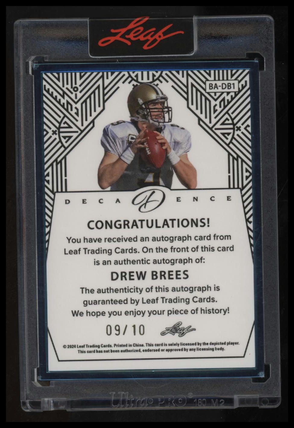 2024 Leaf Decadence Drew Brees Teal Auto /10 Jersey #9/10