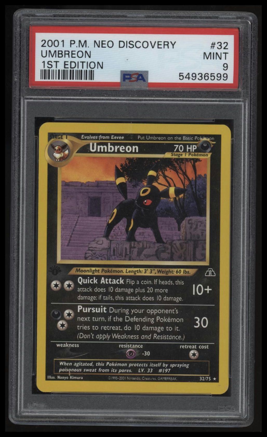 2001 Pokemon Neo Discovery Umbreon 1st Edition PSA 9 2001 Pokemon Neo Discovery Umbreon 1st Edition PSA 9