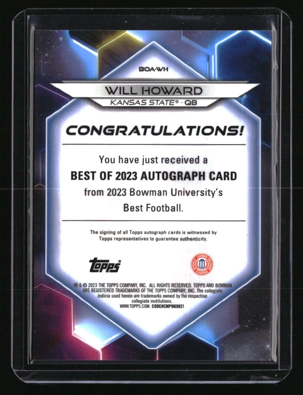 2023 Bowman U Best Will Howard Autographs Orange Refractor #/25