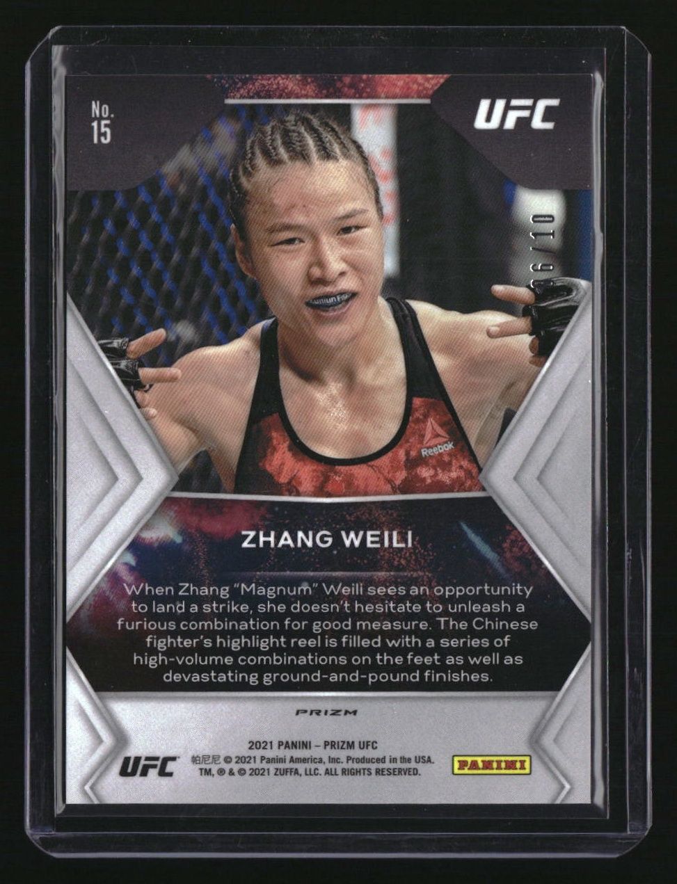 2021 Panini Prizm UFC Zhang Weili Fireworks Gold Prizms #/10