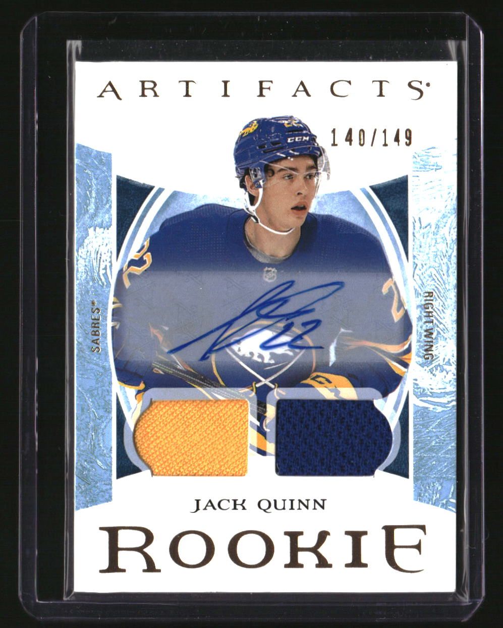 2022-23 Upper Deck Artifacts Jack Quinn Auto Material Gold #/149