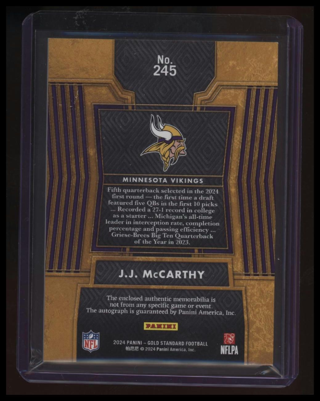 2024 Panini Gold Standard J.J. McCarthy Sapphire