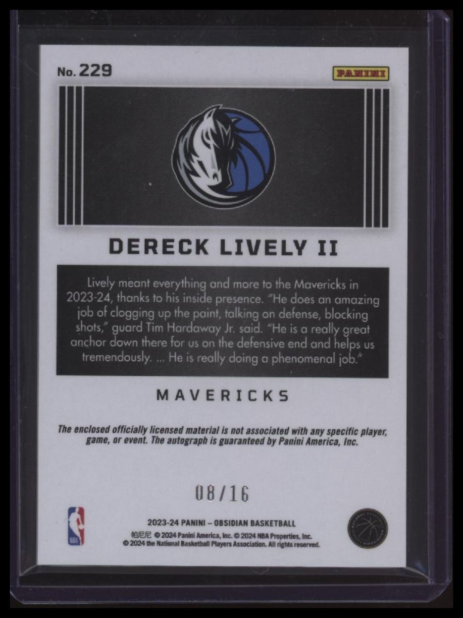 2023-24 Panini Obsidian Dereck Lively II Electric Etch Blue Flood FOTL #/16