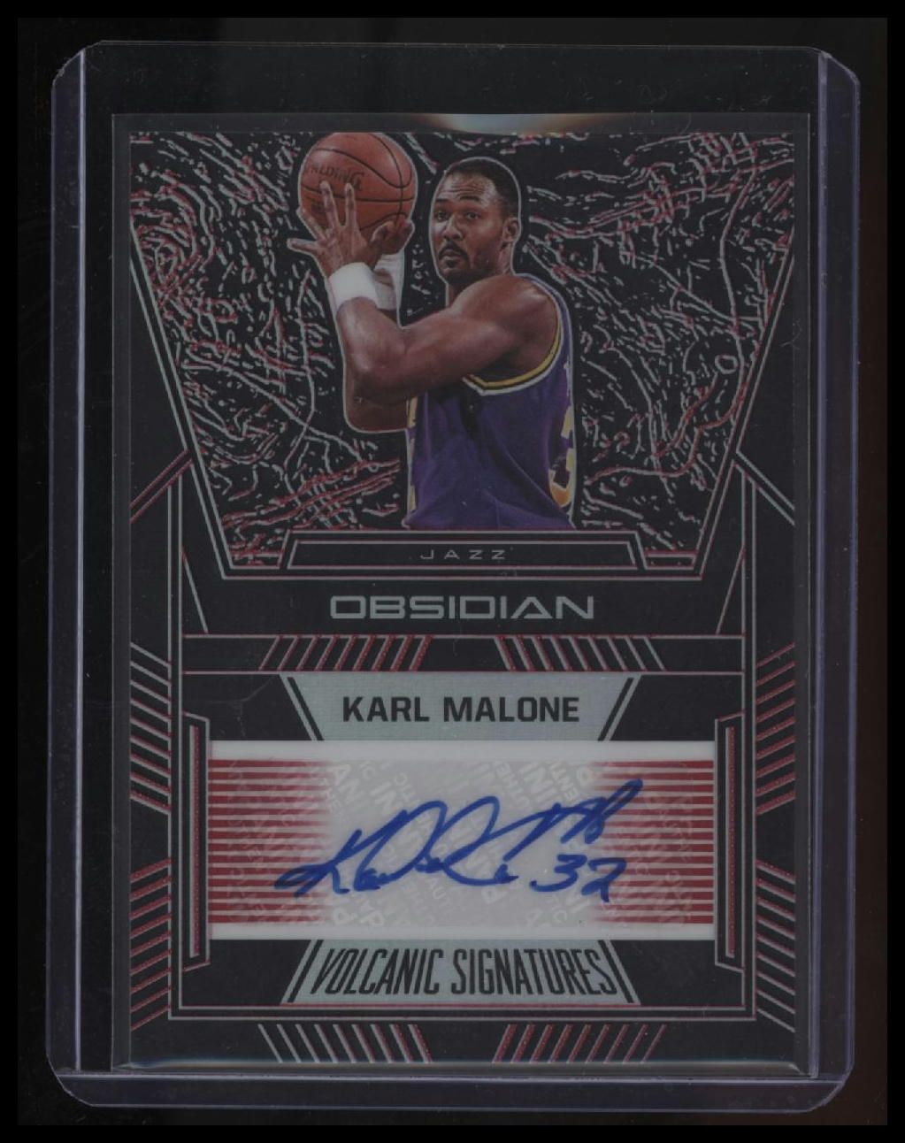 2019-20 Panini Obsidian Karl Malone Volcanic Signatures Electric Etch Red #/5