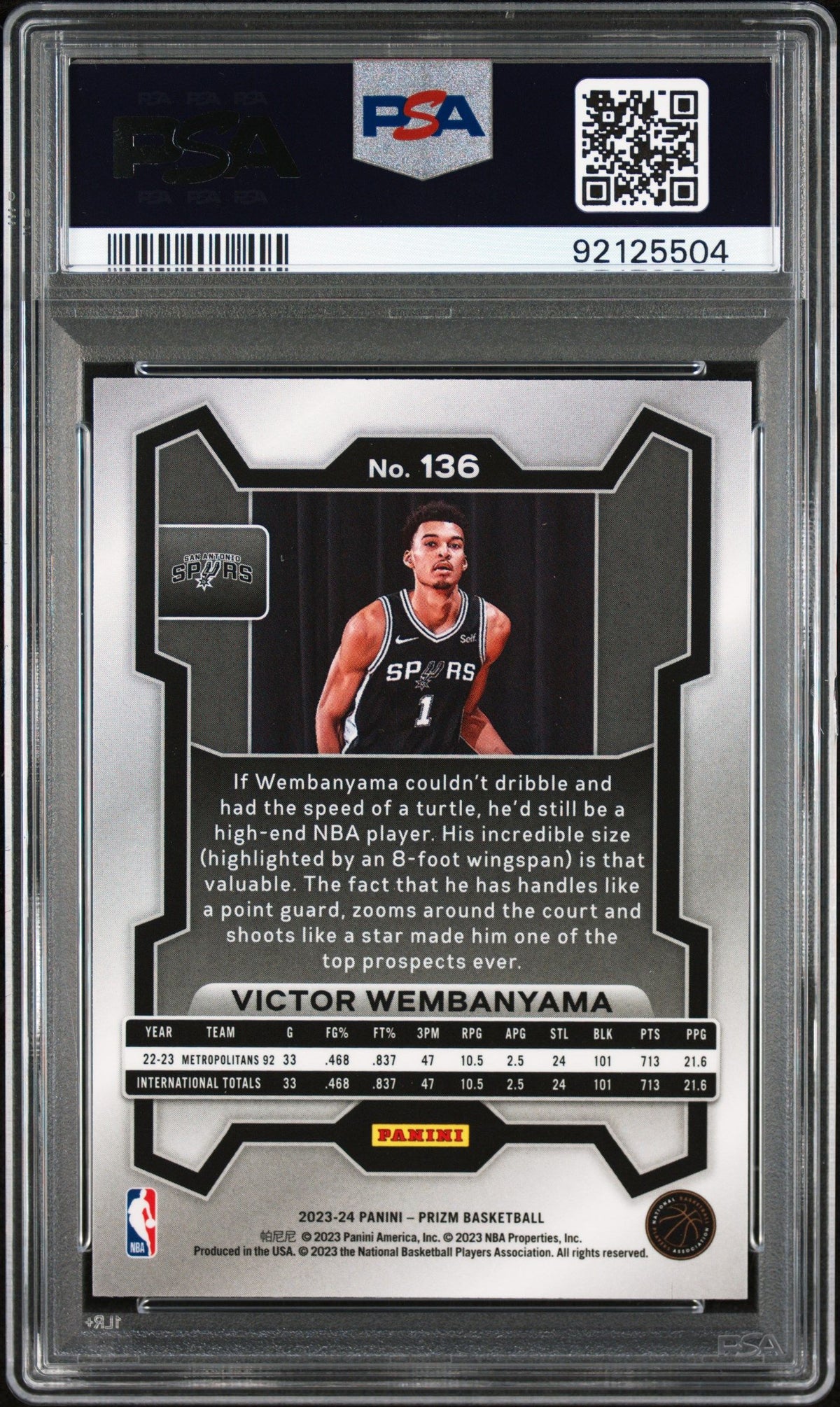 2023 Panini Prizm Victor Wembanyama PSA 9