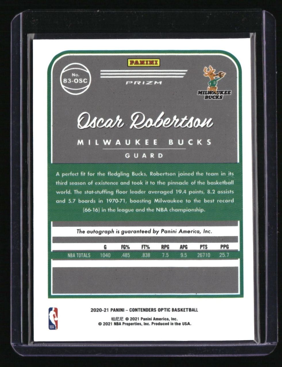 2020-21 Panini Contenders Optic Oscar Robertson 1983 Tribute Autographs