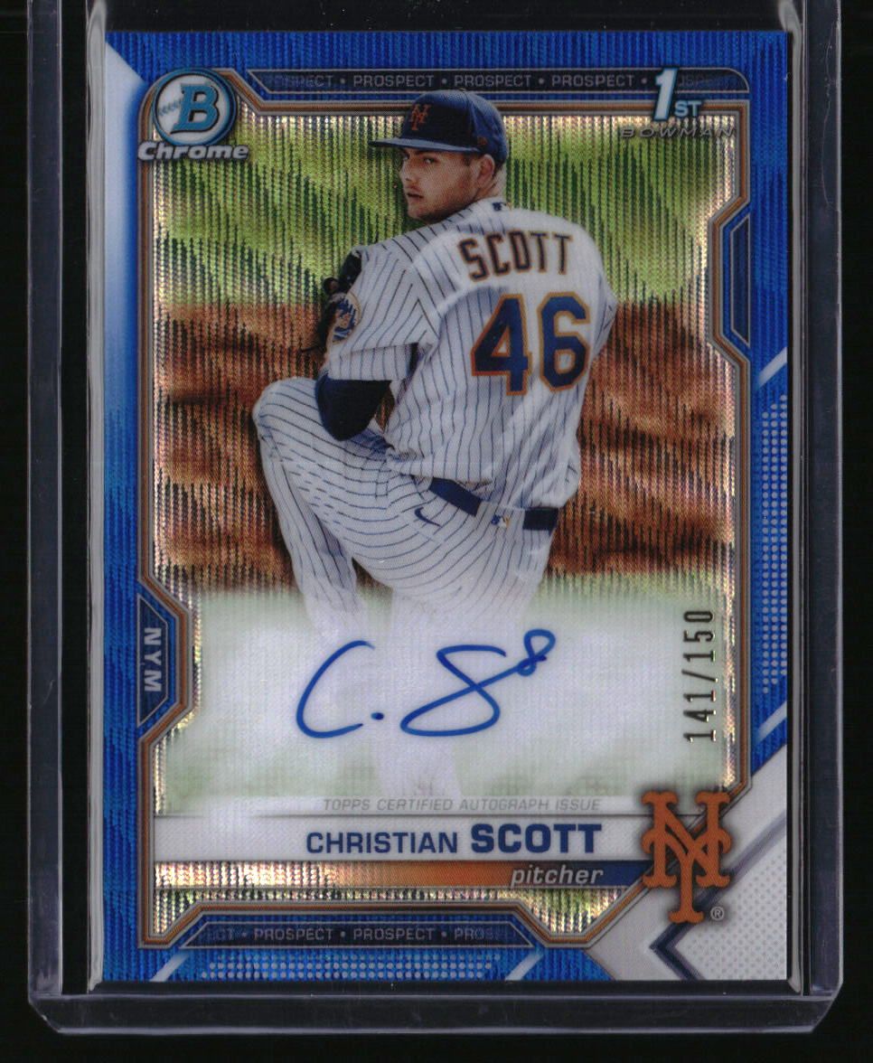 2021 Bowman Draft Christian Scott Chrome Autos Blue Wave Refractor #/150