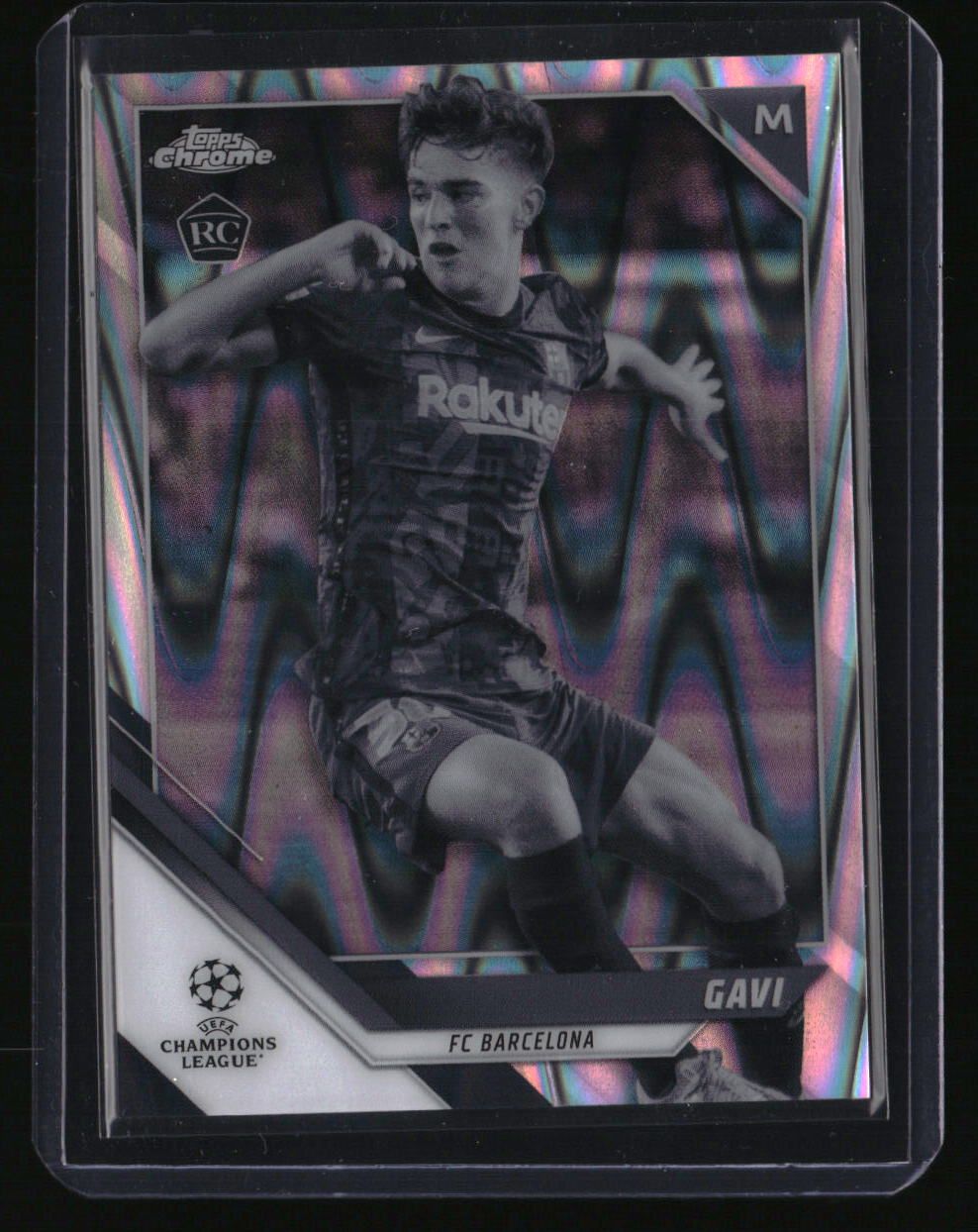 2021-22 Topps Chrome UEFA Champions League Gavi Black &amp; White Ray Wave Refractor