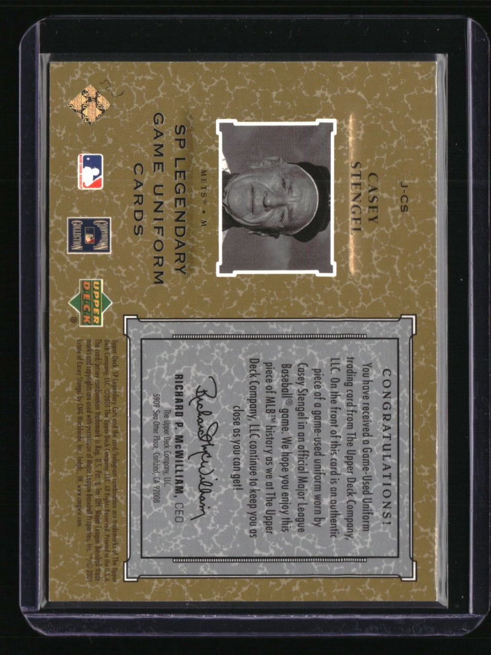 2001 SP Legendary Cuts Casey Stengel Game Jersey