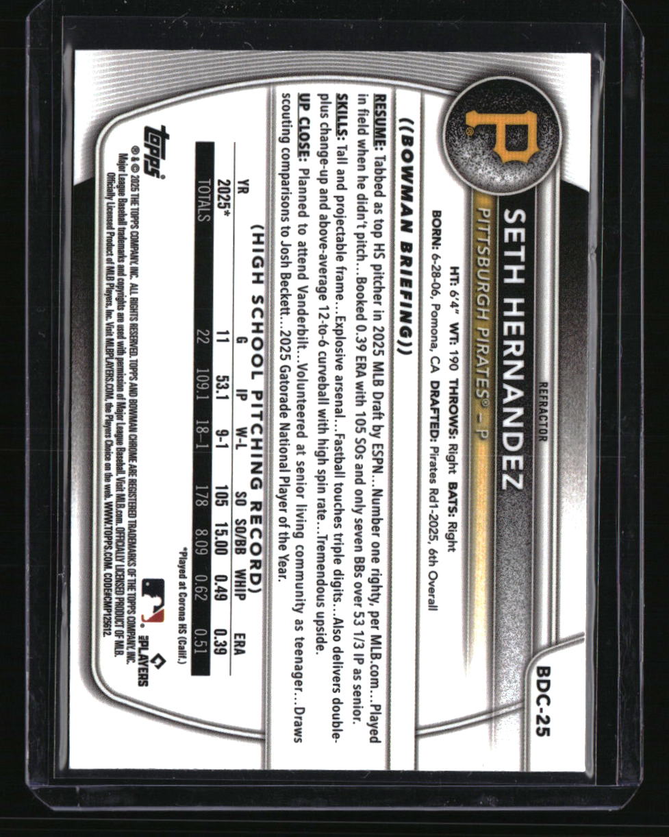 2025 Bowman Draft Seth Hernandez Chrome Refractor