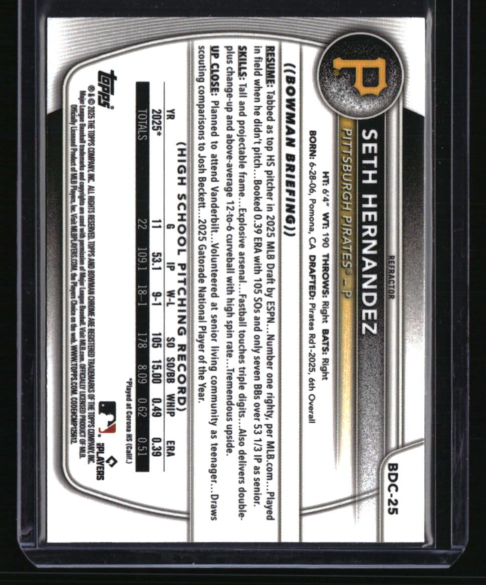 2025 Bowman Draft Seth Hernandez Chrome Refractor