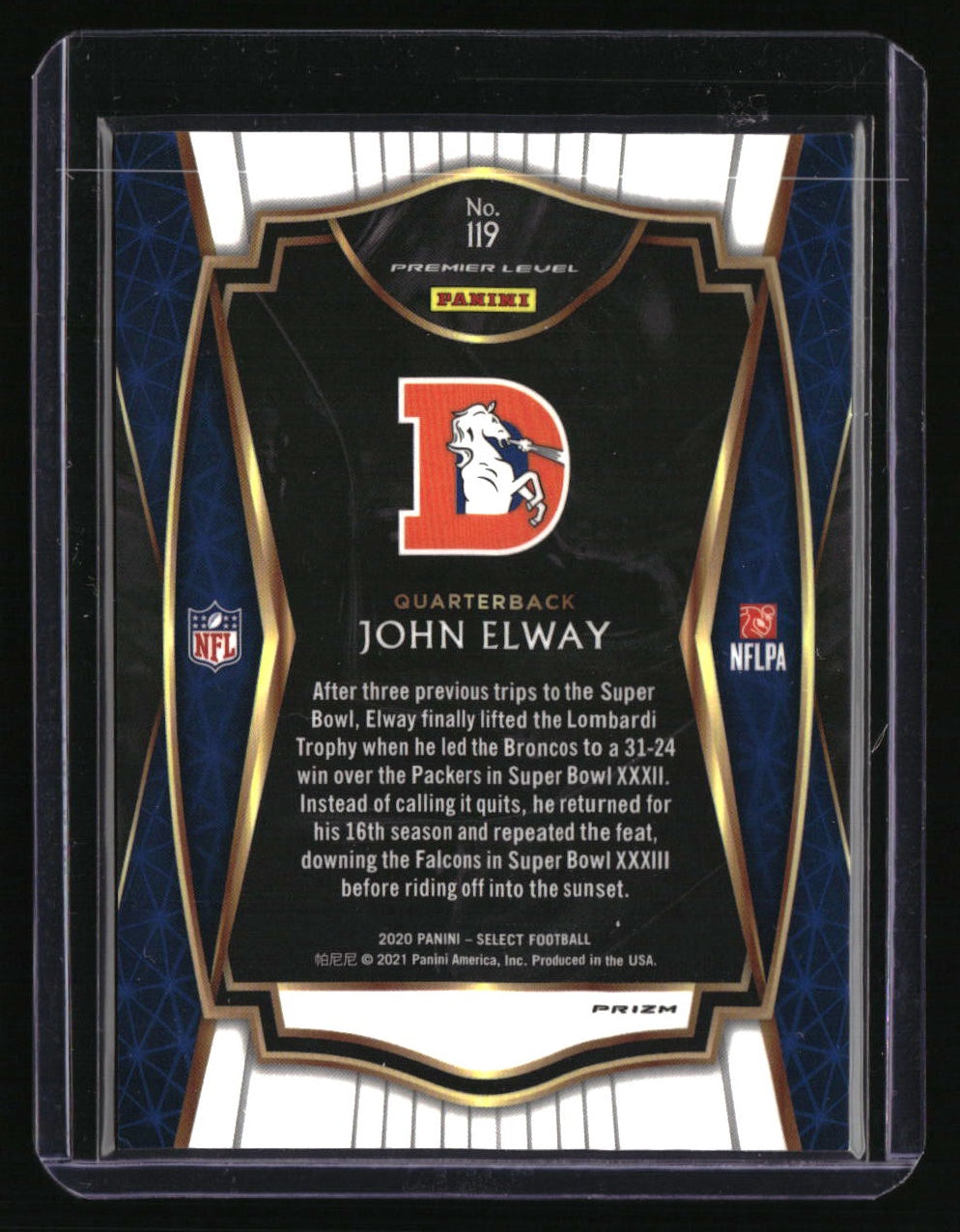 2020 Panini Select John Elway Zebra Prizm