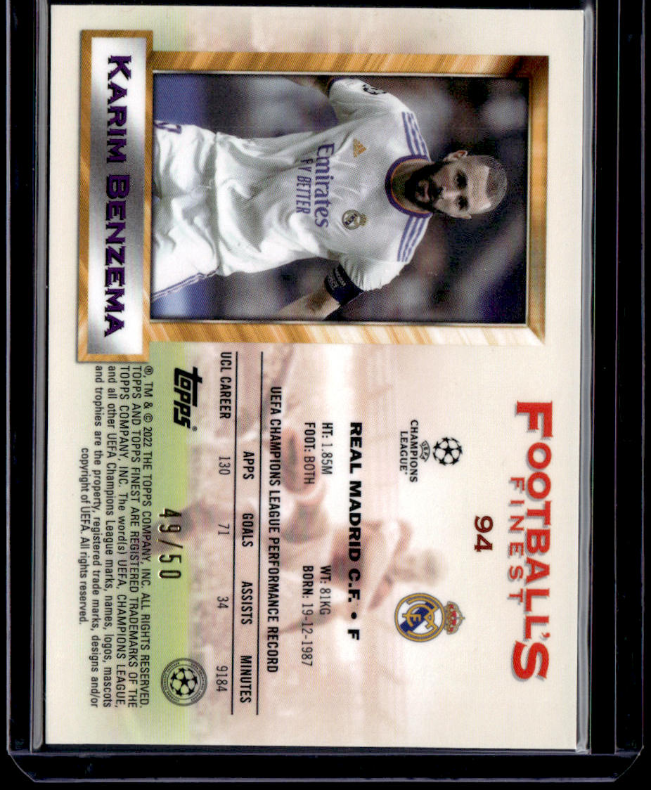 2021-22 Topps Finest Flashbacks UEFA Champions League Karim Benzema Gold #/50