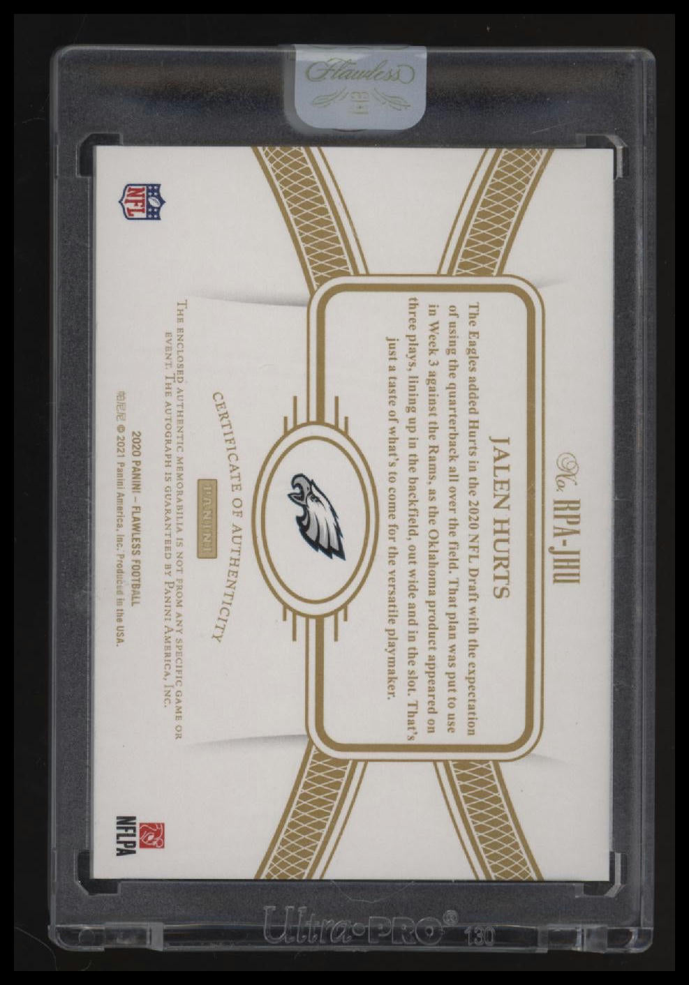 2020 Panini Flawless Jalen Hurts Rookie Patch Autographs Silver #/20