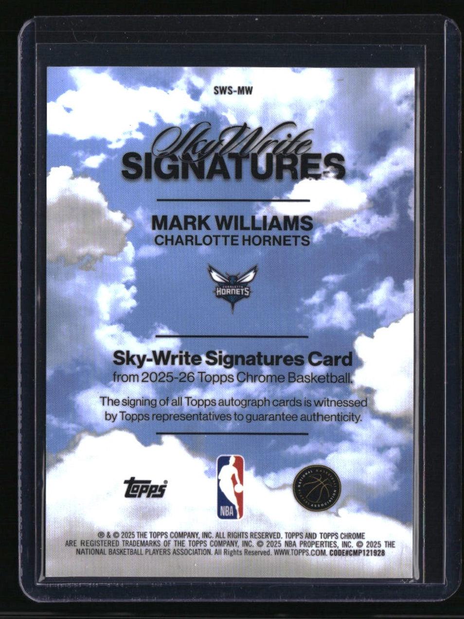 2025-26 Topps Chrome Sapphire Mark Williams Sky-Write Signatures Orange #/25