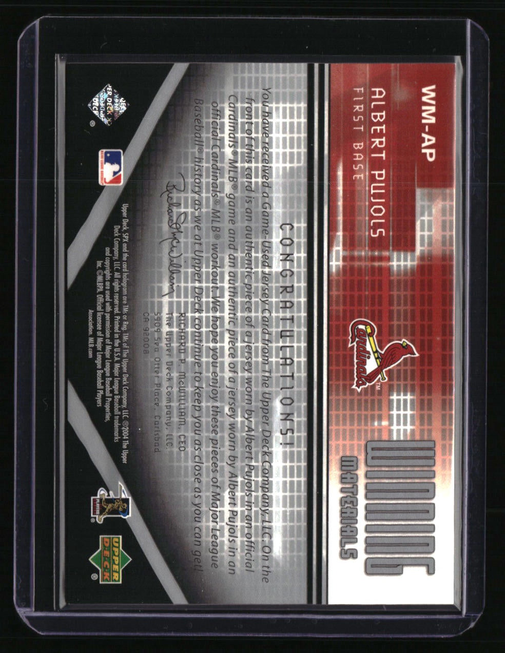 2004 SPx Albert Pujols Winning Materials Dual Jersey