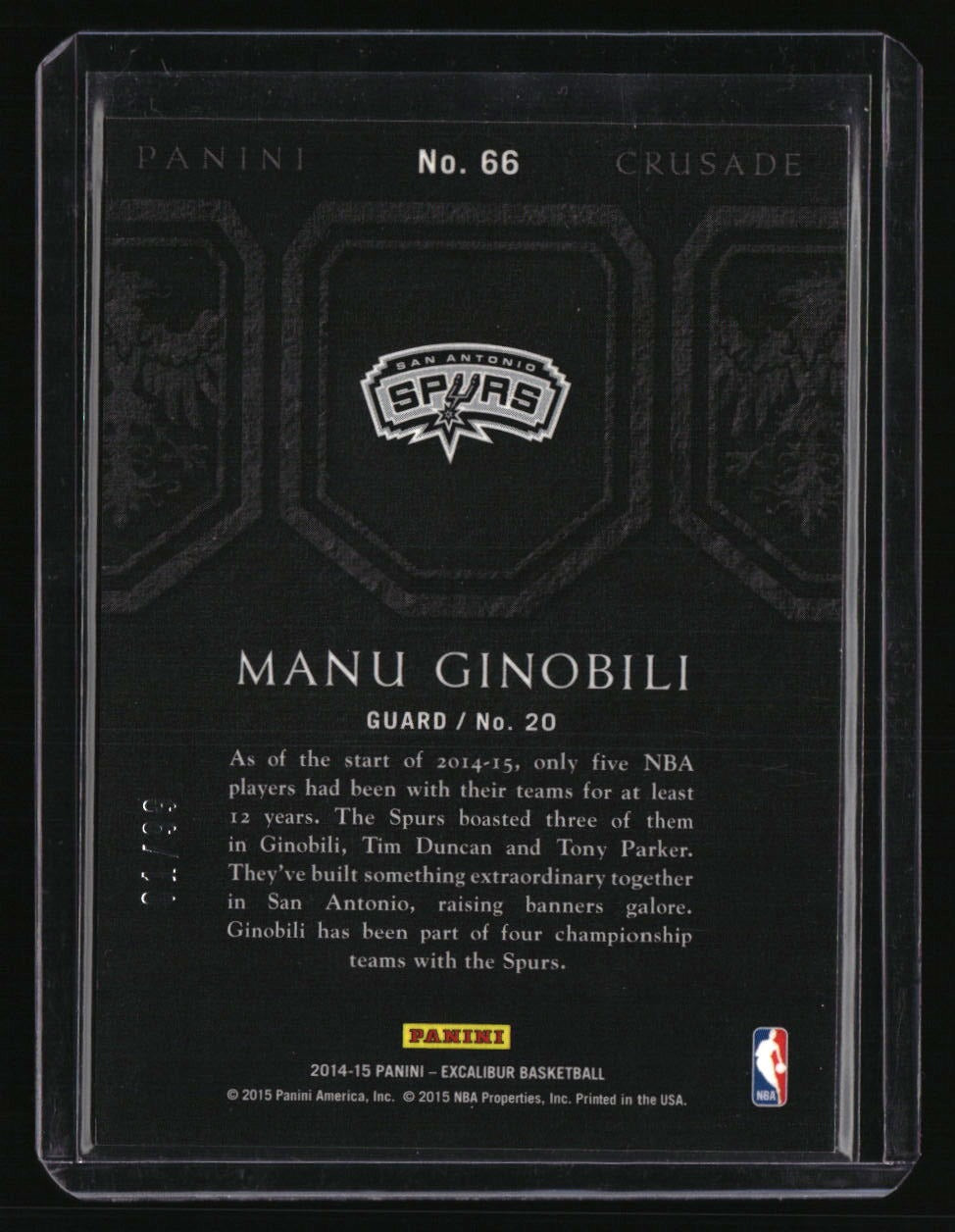 2014-15 Panini Excalibur Manu Ginobili Crusade Red #/99 FIRST ON PRINT 01/99