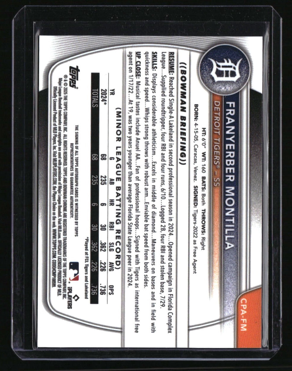 2025 Bowman Franyerber Montilla Chrome Prospect Auto Speckle Refractor #/299