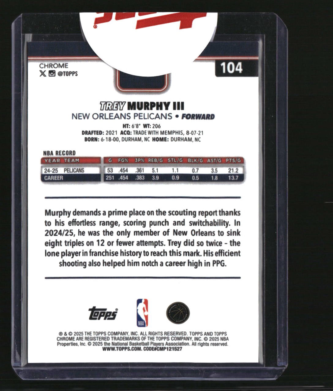 2025-26 Topps Chrome Trey Murphy III Gold Wave Refractor #/50