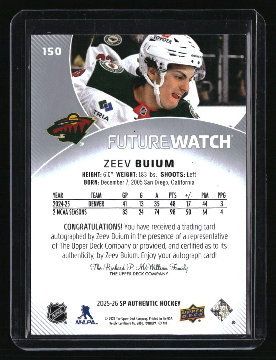 2025-26 SP Authentic Zeev Buium #/999 Future Watch Auto