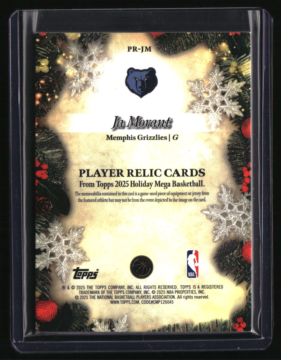 2025-26 Topps Holiday Ja Morant Player Relics Glitter #/10
