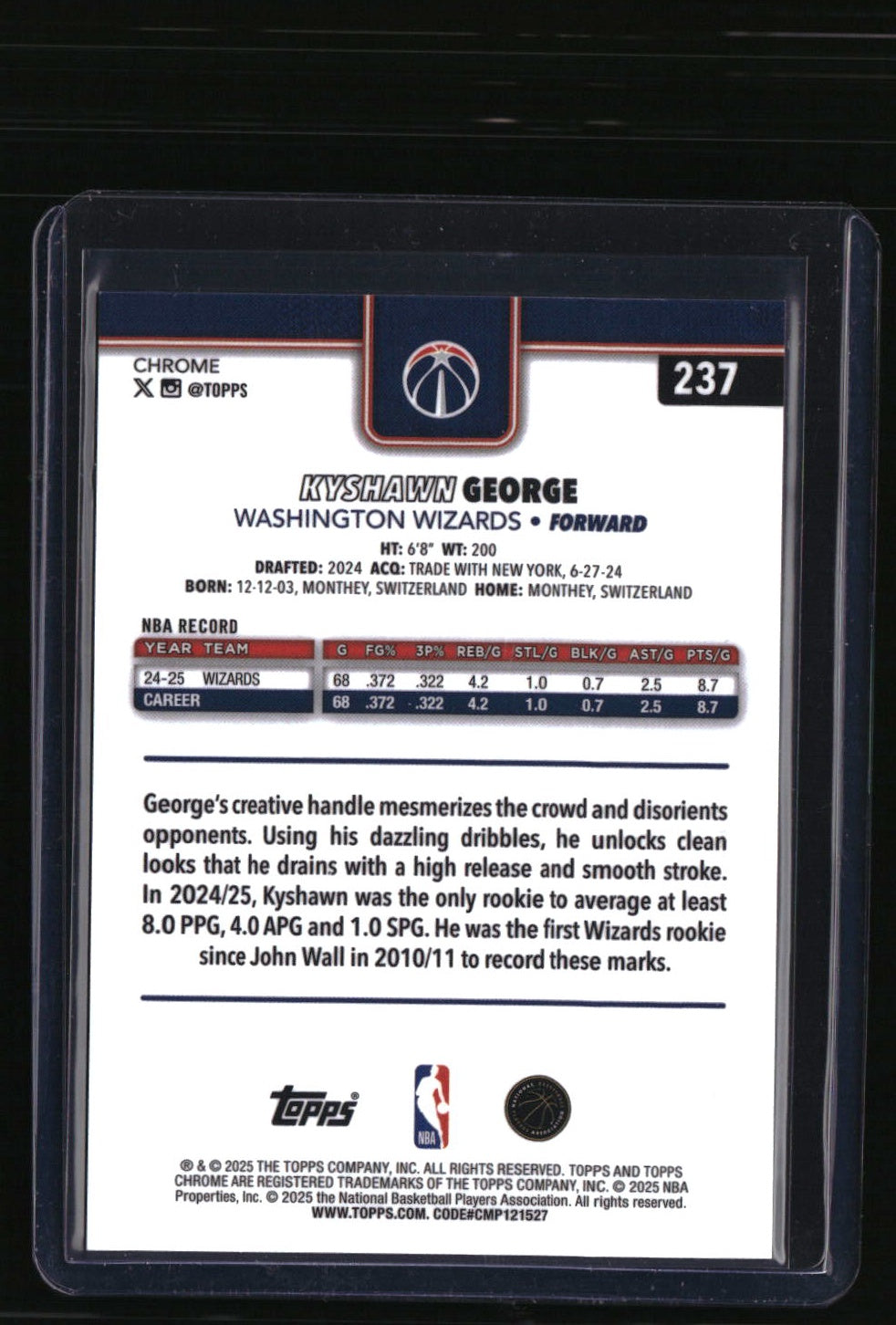 2025-26 Topps Chrome Kyshawn George Black Geometric Refractor #/10