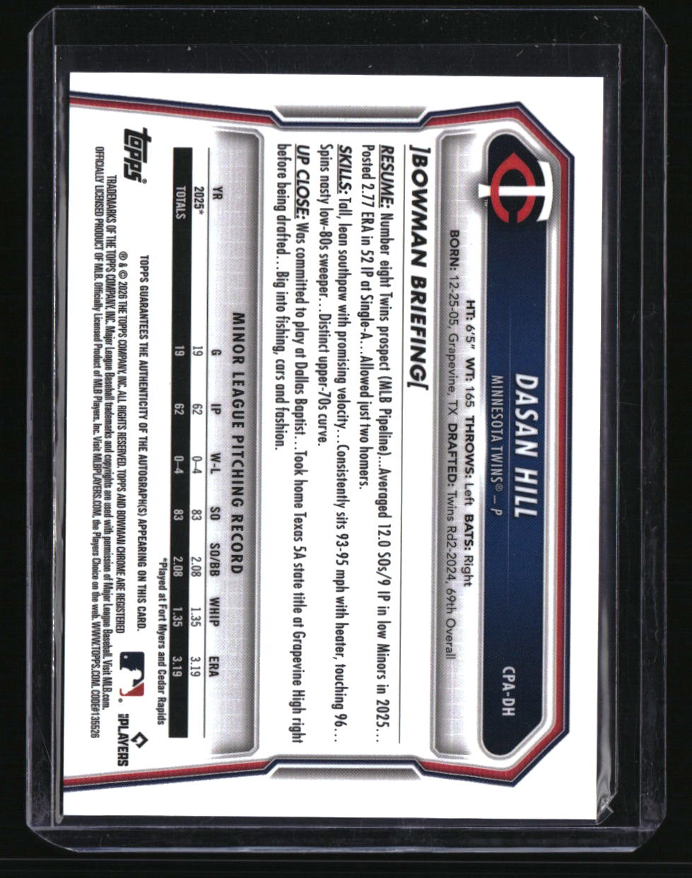2026 Bowman Dasan Hill Chrome Prospect Autographs