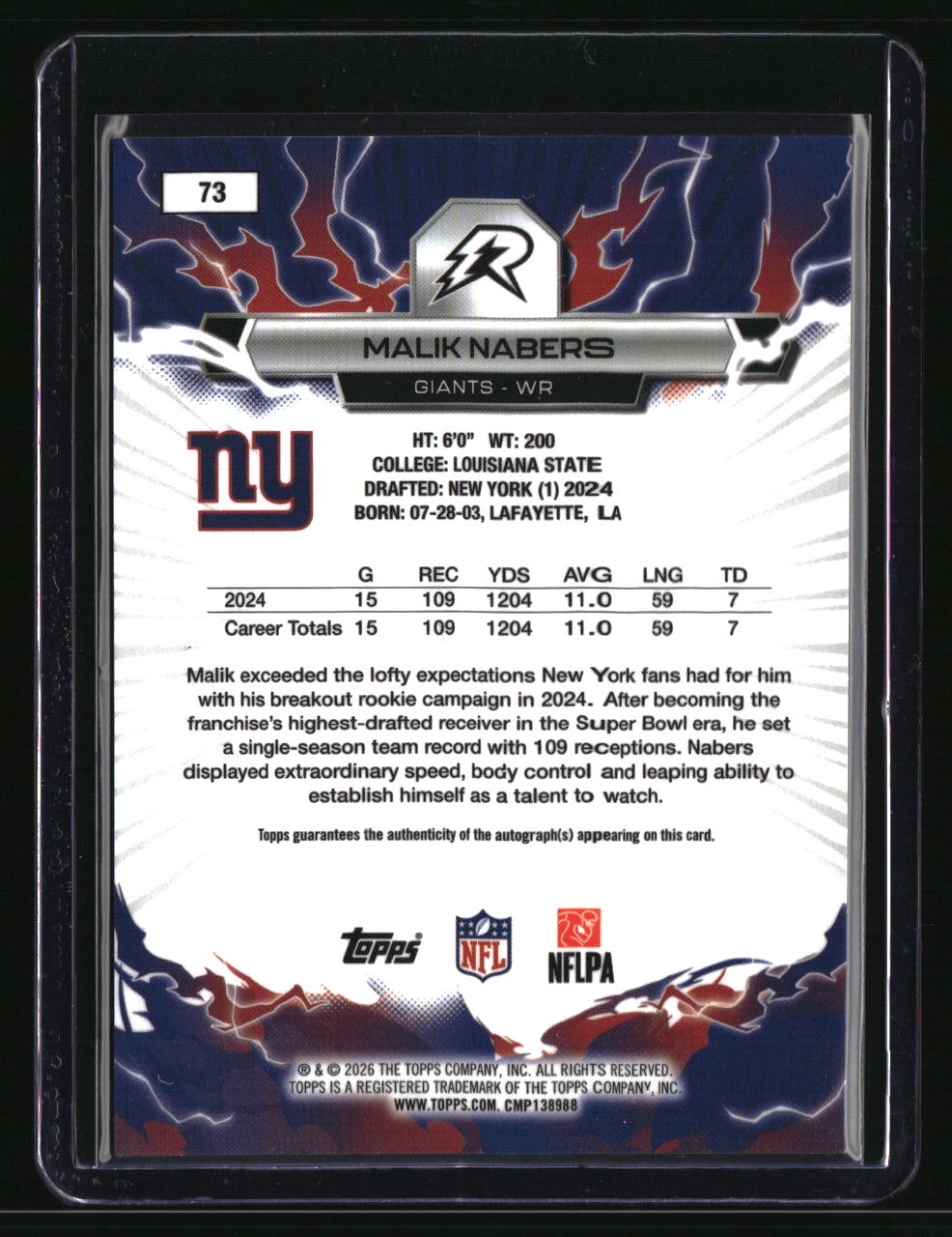 2025 Topps Resurgence Malik Nabers Signatures