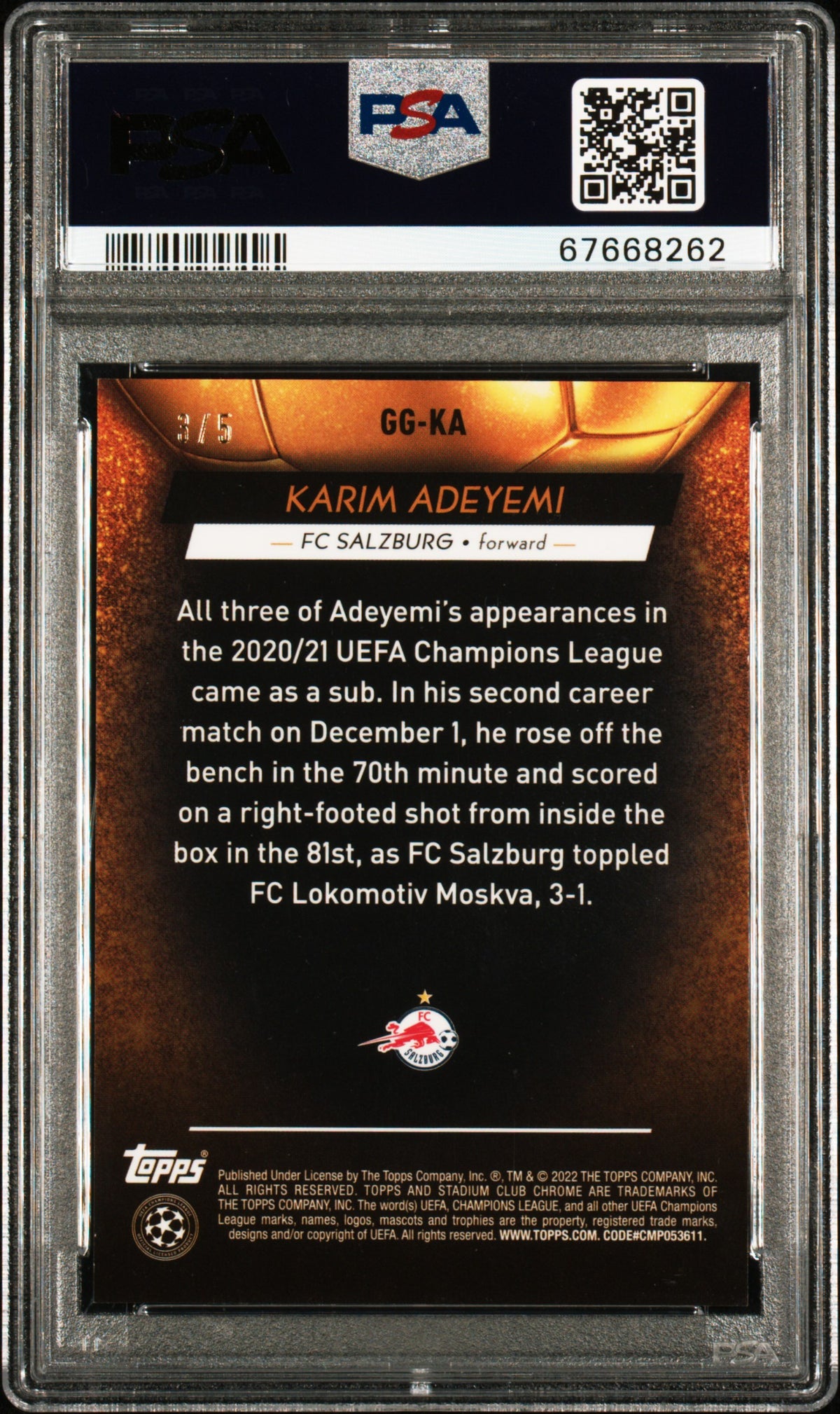 2022 Stadium Club Chrome Uefa Champ Glimpses Of Gold Karim Adeyemi Black PSA 9