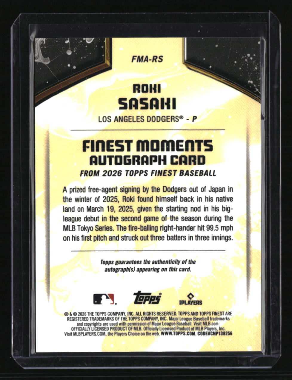 2026 Finest Roki Sasaki Finest Moments Autographs