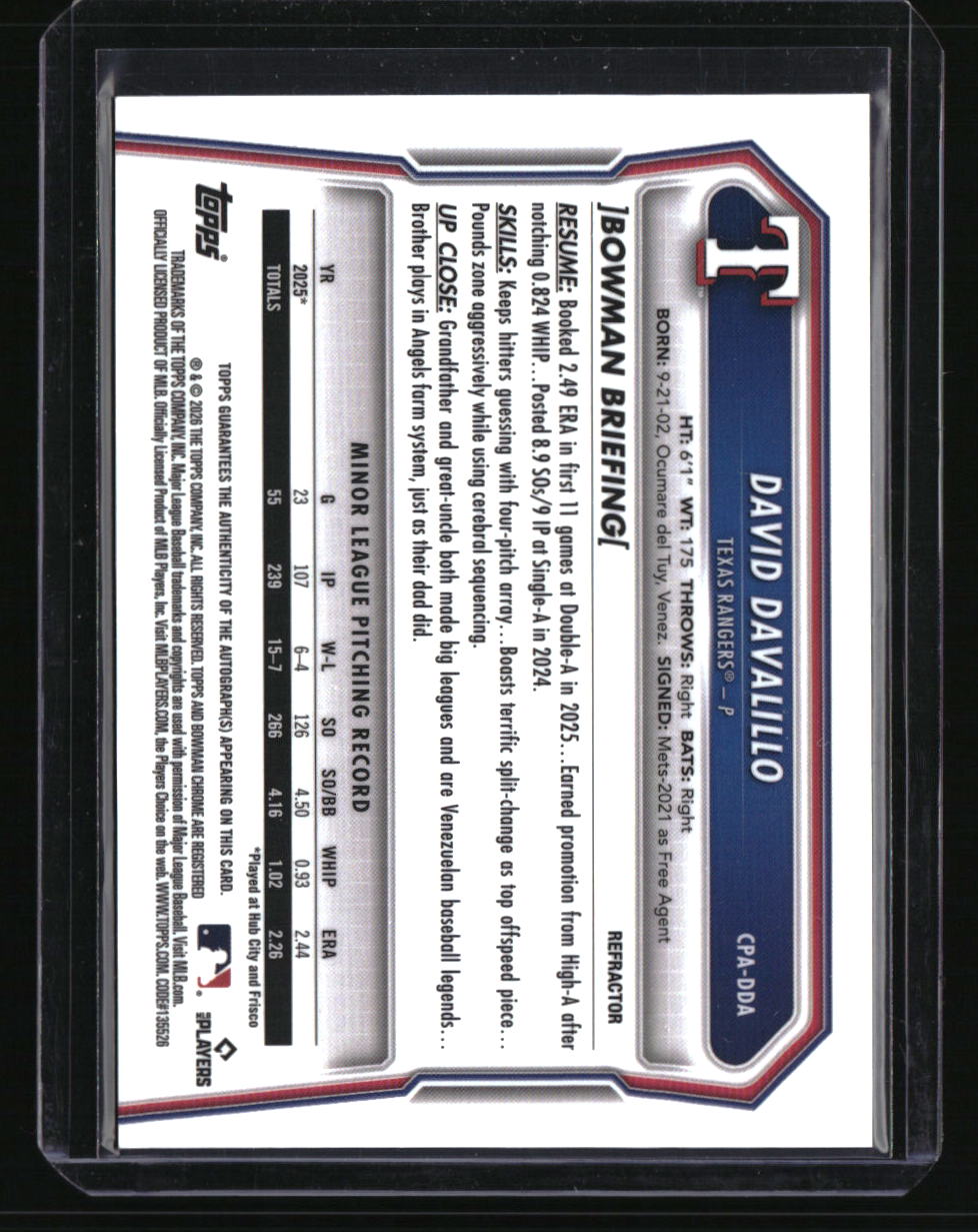 2026 Bowman David Davalillo Chrome Prospect Autographs Refractors #/499