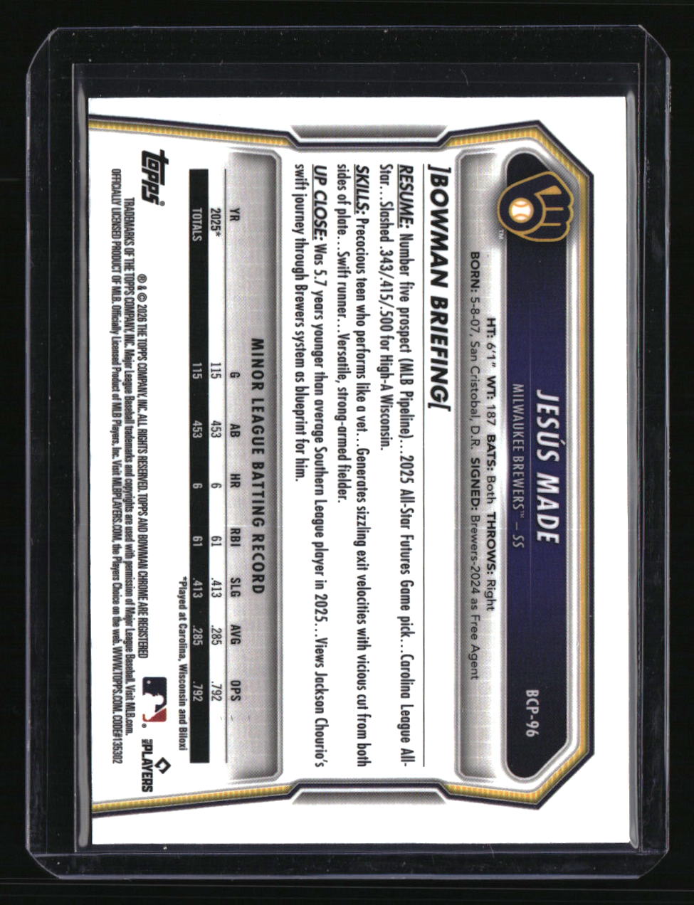 2026 Bowman Jesús Made Chrome Prospects Speckle Refractor First On Print! 1/299