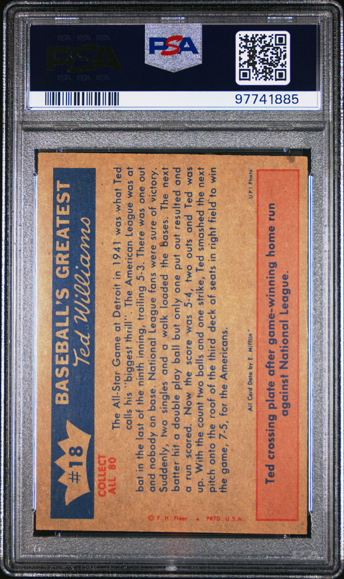 1959 Fleer Ted Williams 1941-All Star Hero PSA 5