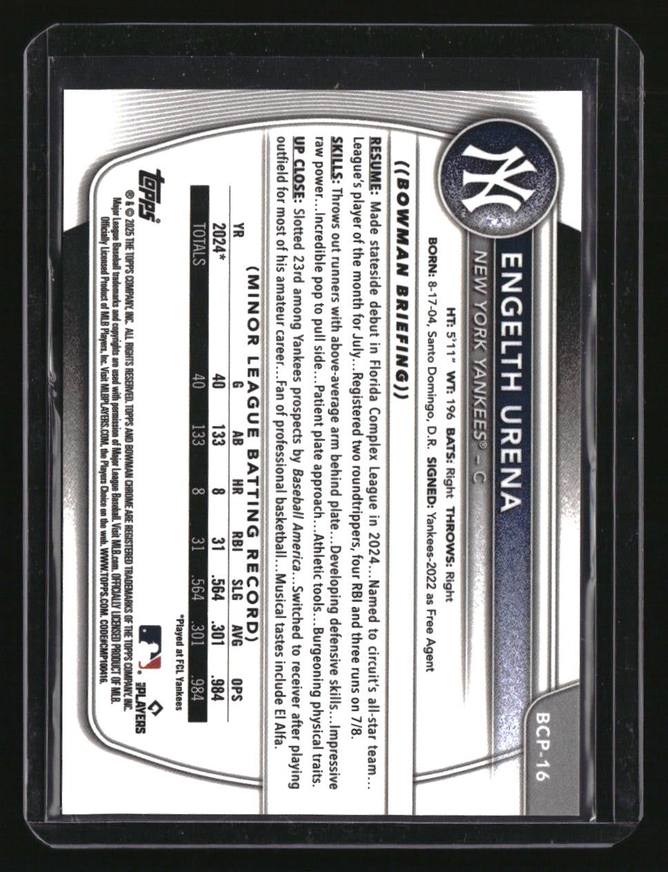 2025 Bowman Engelth Urena Chrome Prospects Gold Refractor #/50