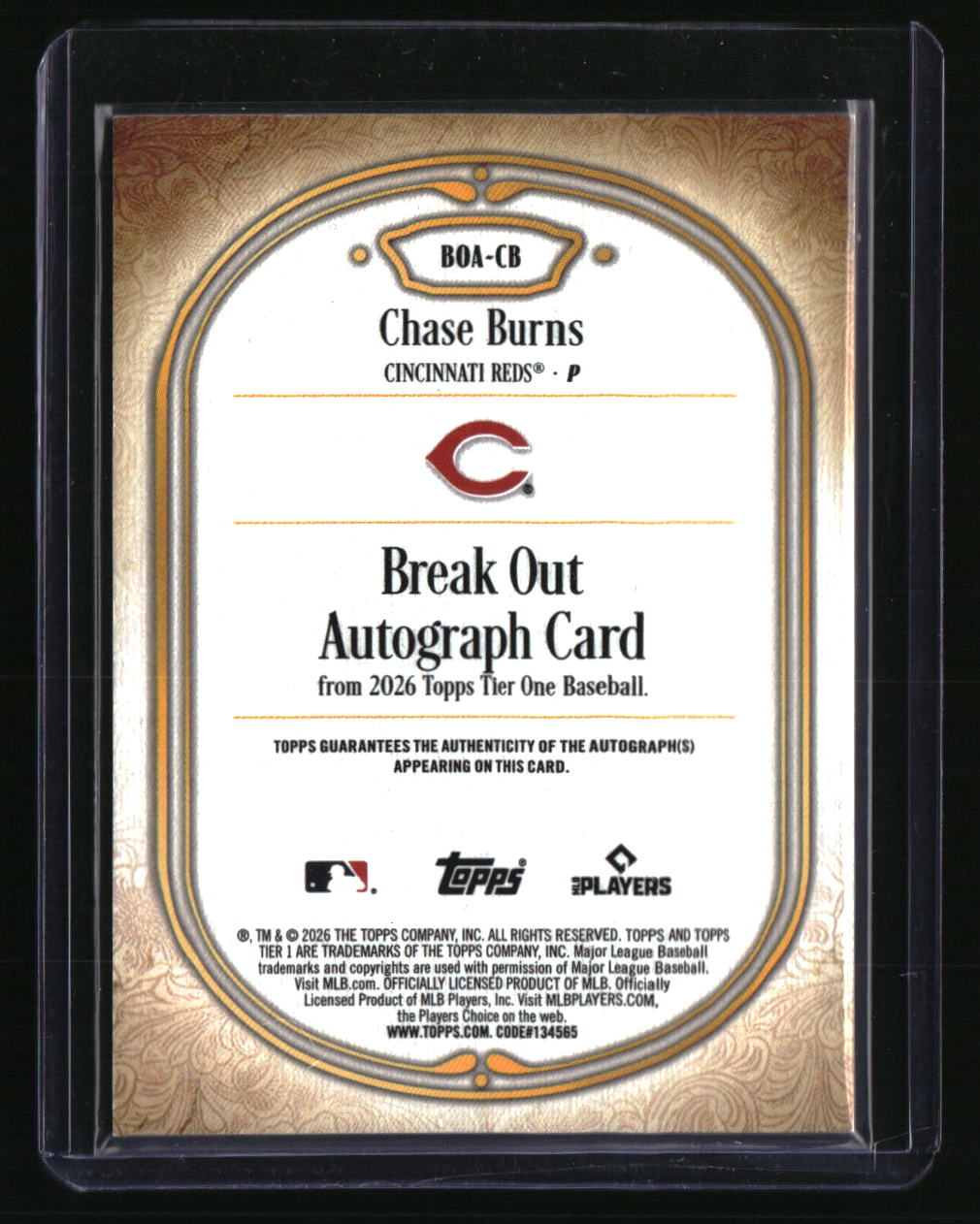 2026 Topps Tier One Chase Burns Break Out Autographs Blue #/25