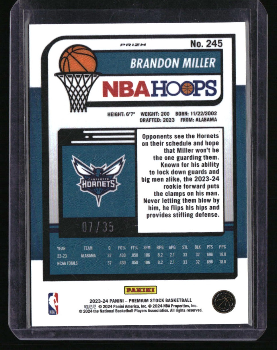 2023-24 Panini Premium Stock Brandon Miller Pink Ice Prizm #/35