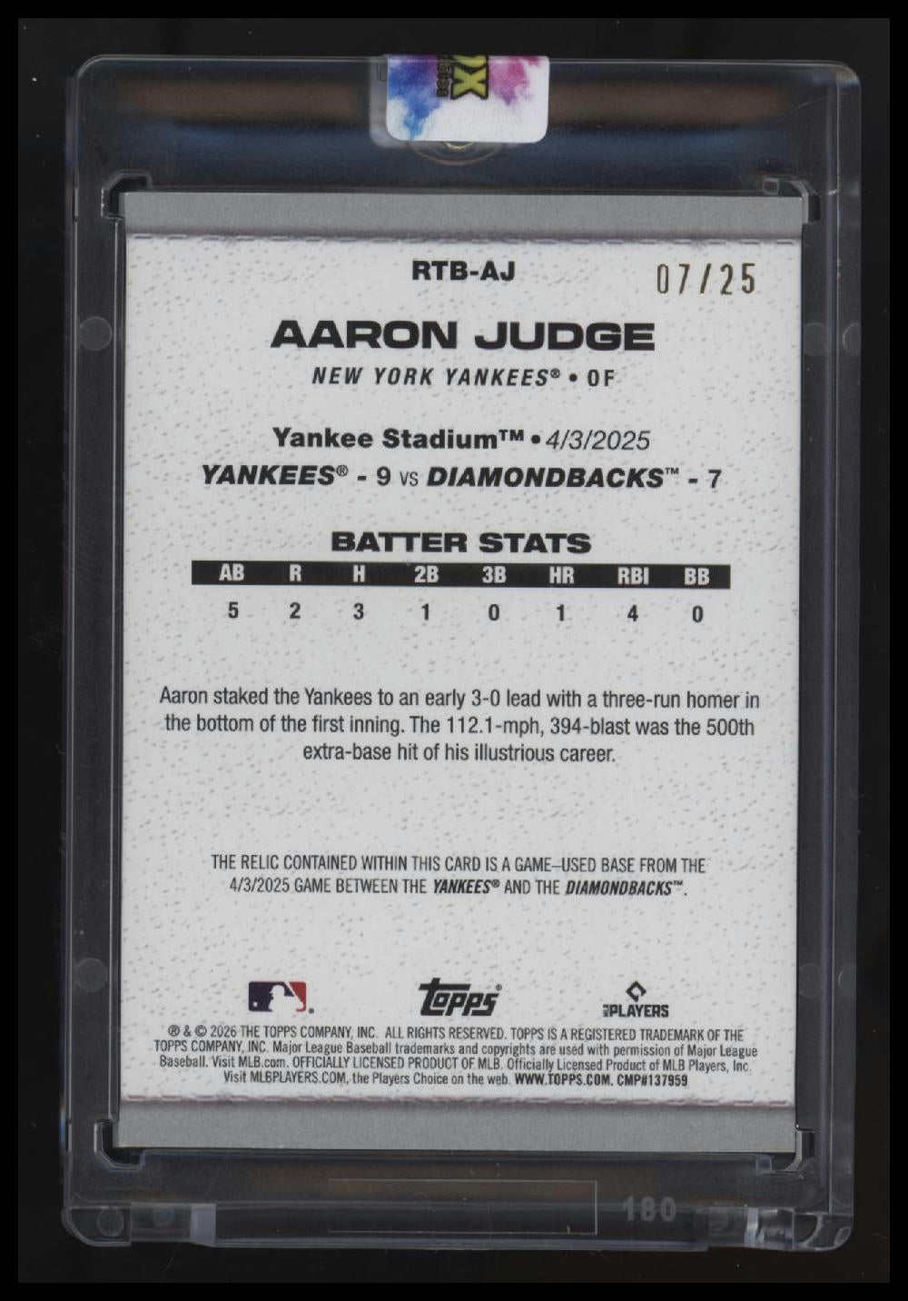 2026 Topps Aaron Judge Rounding the Bases Relics Orange #/25
