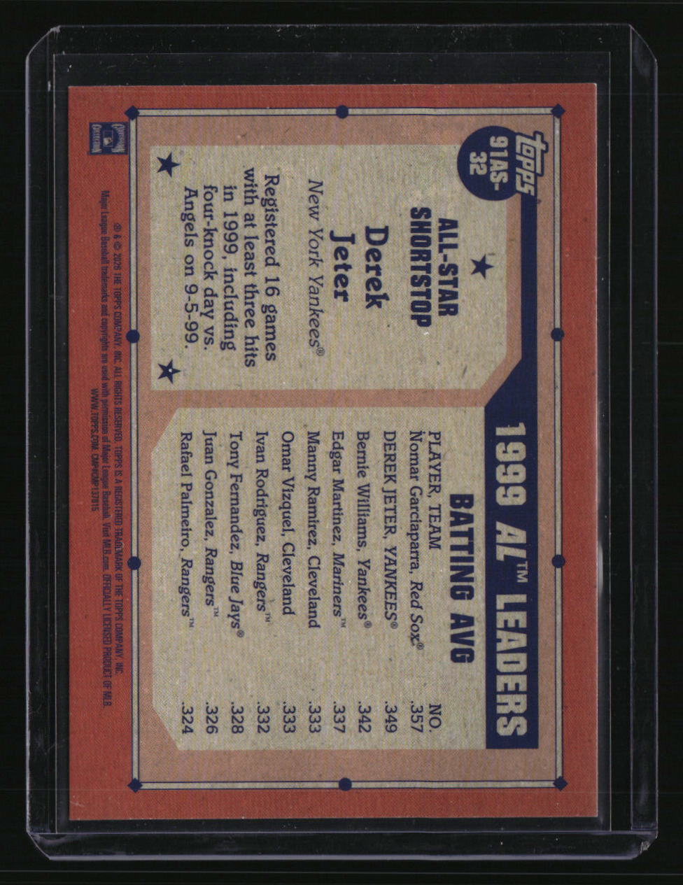 2026 Topps Derek Jeter 1991 Topps Baseball 35th Anniversary All-Stars Blue #/150