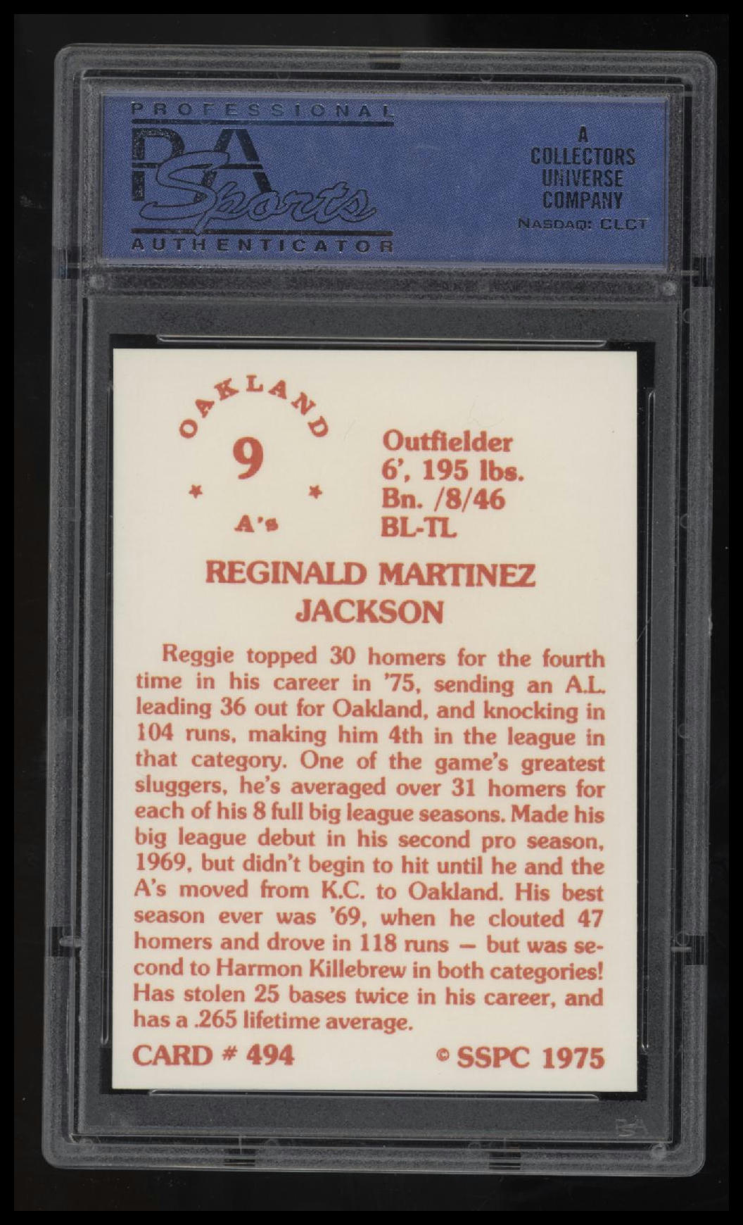 1975 Sspc Reggie Jackson PSA 10