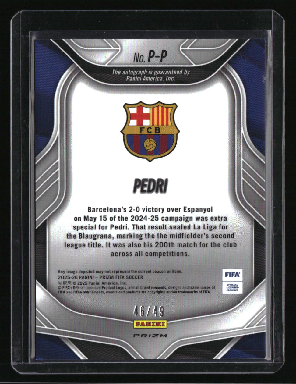2025-26 Panini Prizm FIFA Soccer Pedri Penmanship #/49