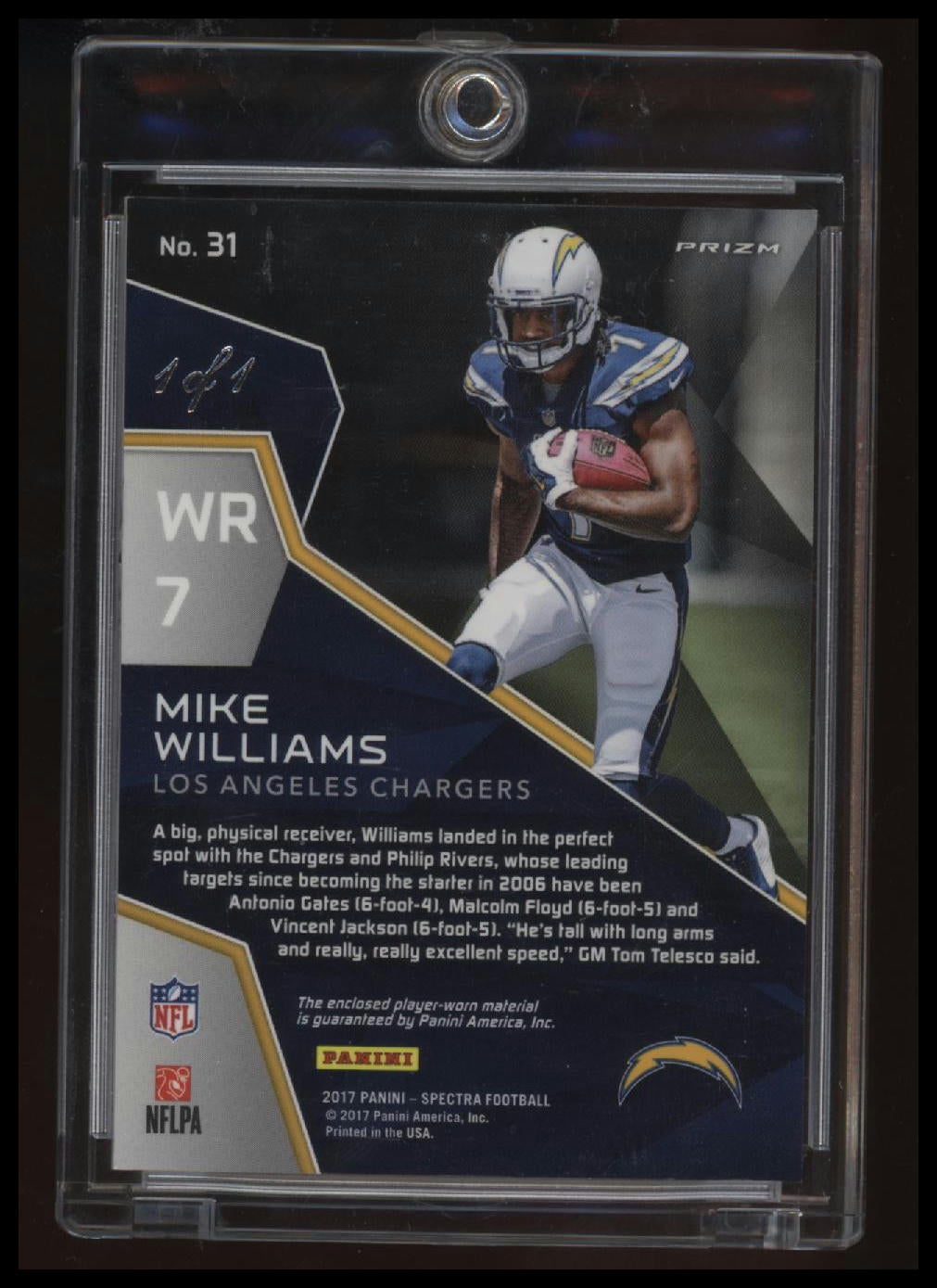 2017 Panini Spectra Mike Williams Gold 1/1 Nike Swoosh &amp; NFL Shield