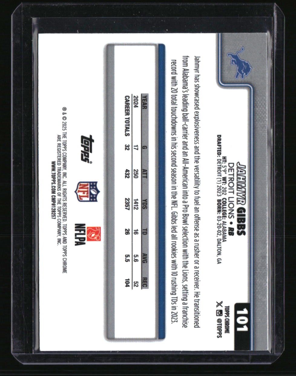 2025 Topps Chrome Jahmyr Gibbs Blue Wave Refractor #/150