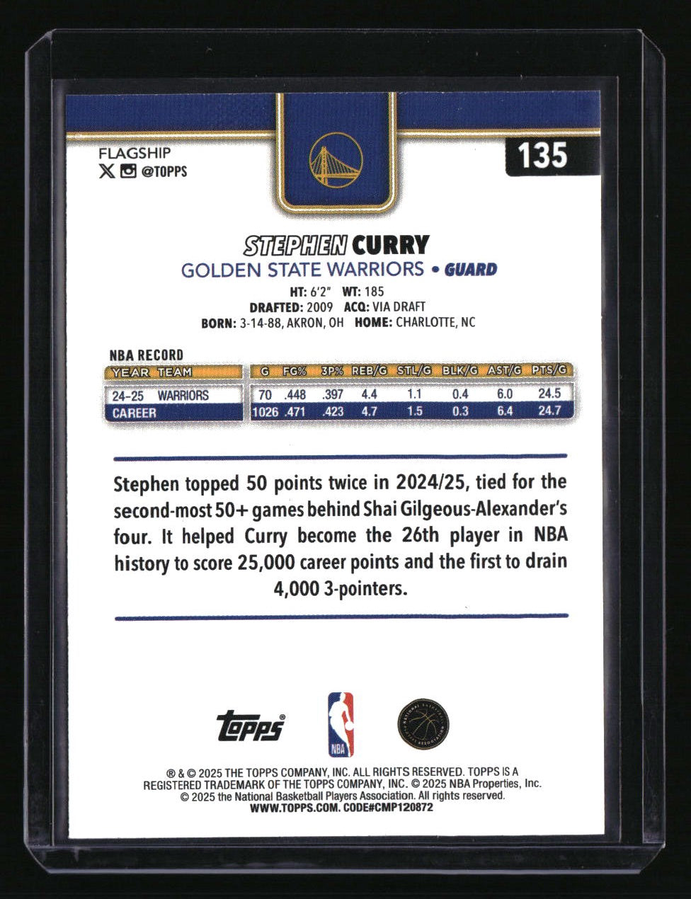 2025-26 Topps Stephen Curry Gold #/2025